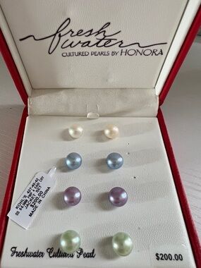 Honora Pearl Stud Earrings - White, Blue, Lavender, Pale Green